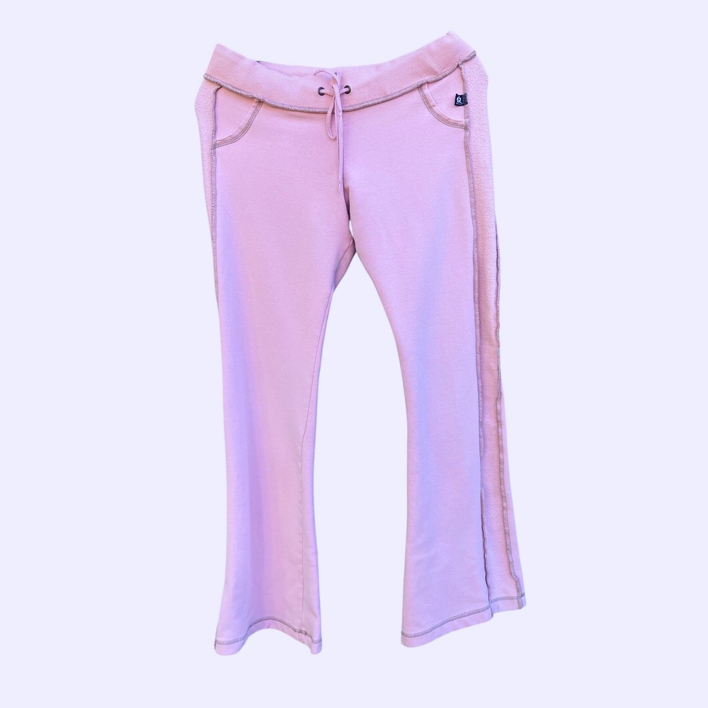 L.A. Kitty Sweatpants Women Pink Embroidered Floral Sequin Flare Drawstring Y2K